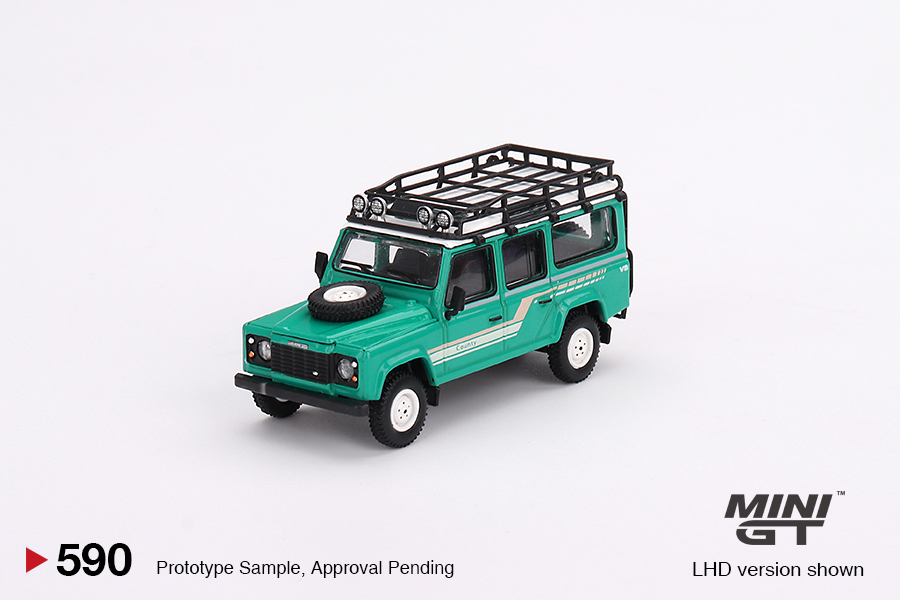 MINI GT #590 — Land Rover Defender 110 1985 County Station Wagon Trident Green LHD / RHD version available - Image 3