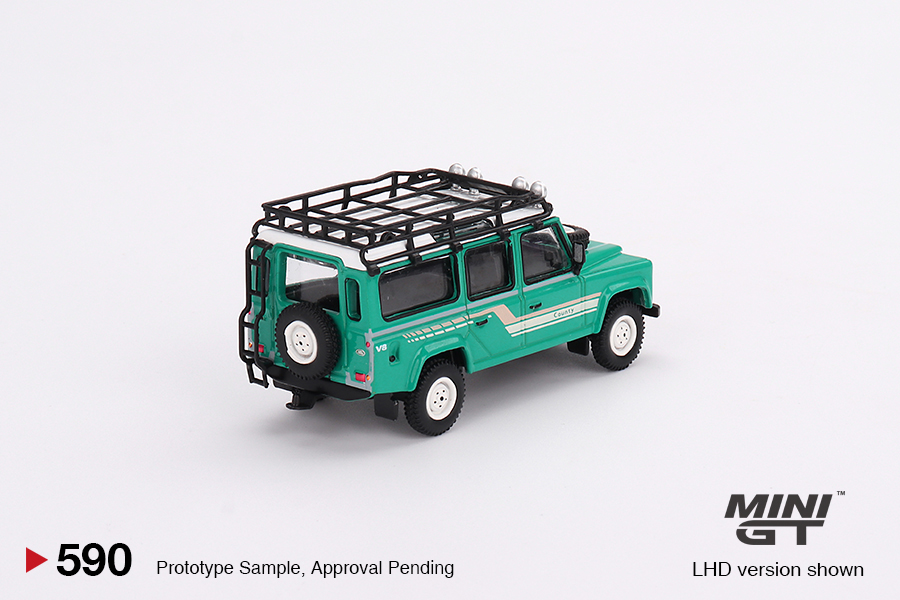MINI GT #590 — Land Rover Defender 110 1985 County Station Wagon Trident Green LHD / RHD version available - Image 4
