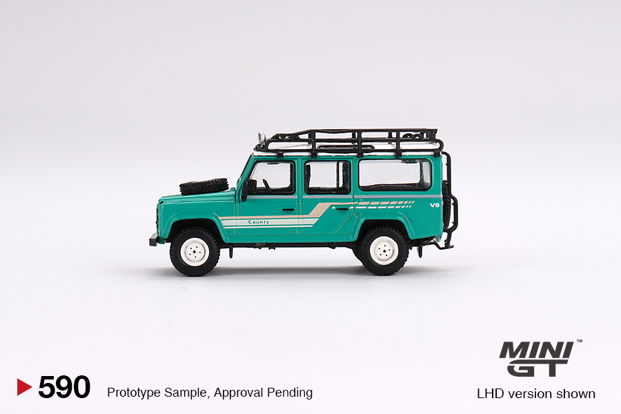 MINI GT #590 — Land Rover Defender 110 1985 County Station Wagon Trident Green LHD / RHD version available - Image 5