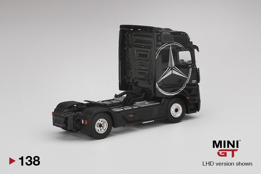 MINI GT #138 — Mercedes-Benz Actros Black w/ Silver Mercedes Logo - Image 3