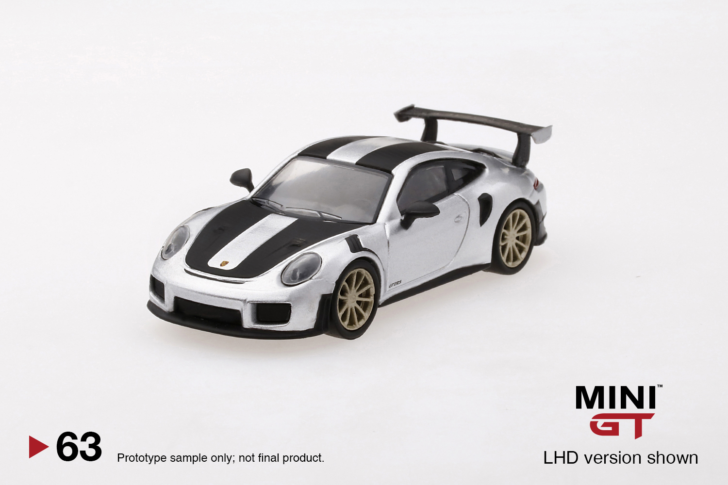 MINI GT #63 — Porsche 911 GT2 RS Weissach Package GT Silver Metallic LHD / RHD available. - Image 3