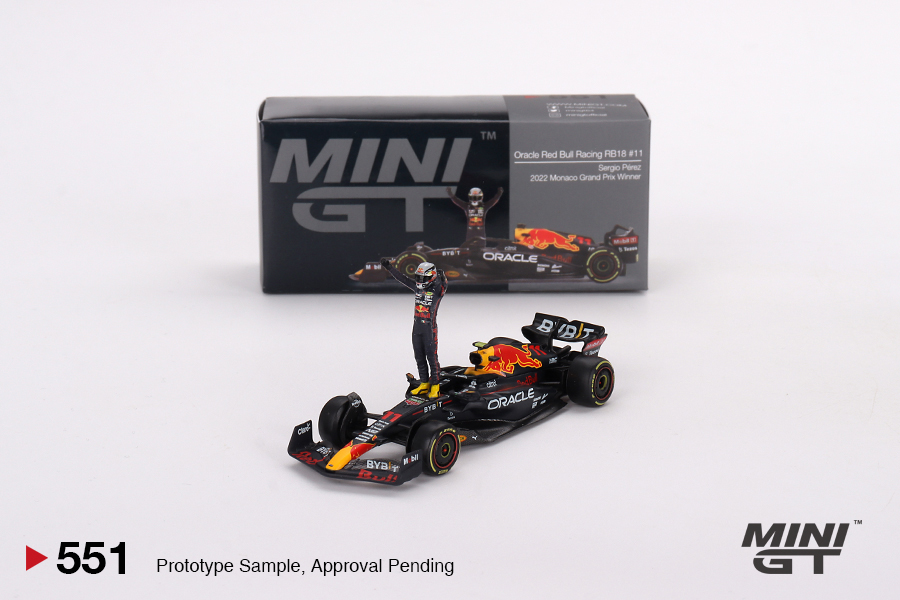MINI GT #551 — Oracle Red Bull Racing RB18 #11 Sergio Pérez 2022 Monaco Prix Winner