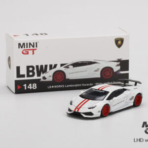 MINI GT #148 — LB★WORKS Lamborghini Huracán ver. 1 White w/ Red Stripe