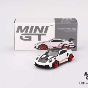 MINI GT #706 — Porsche 911 (992) GT3 RS Weissach Package White with Pyro Red