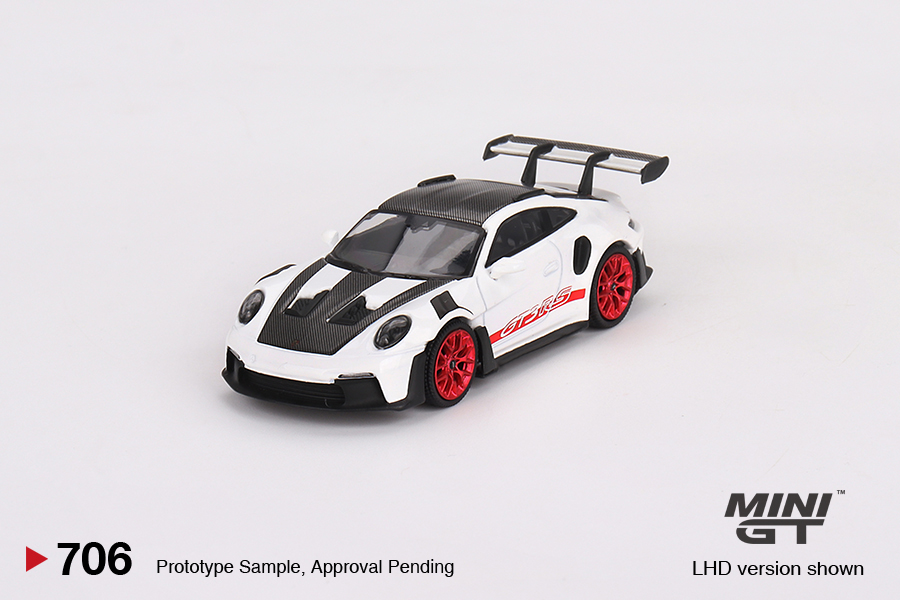 MINI GT #706 — Porsche 911 (992) GT3 RS Weissach Package White with Pyro Red - Image 3