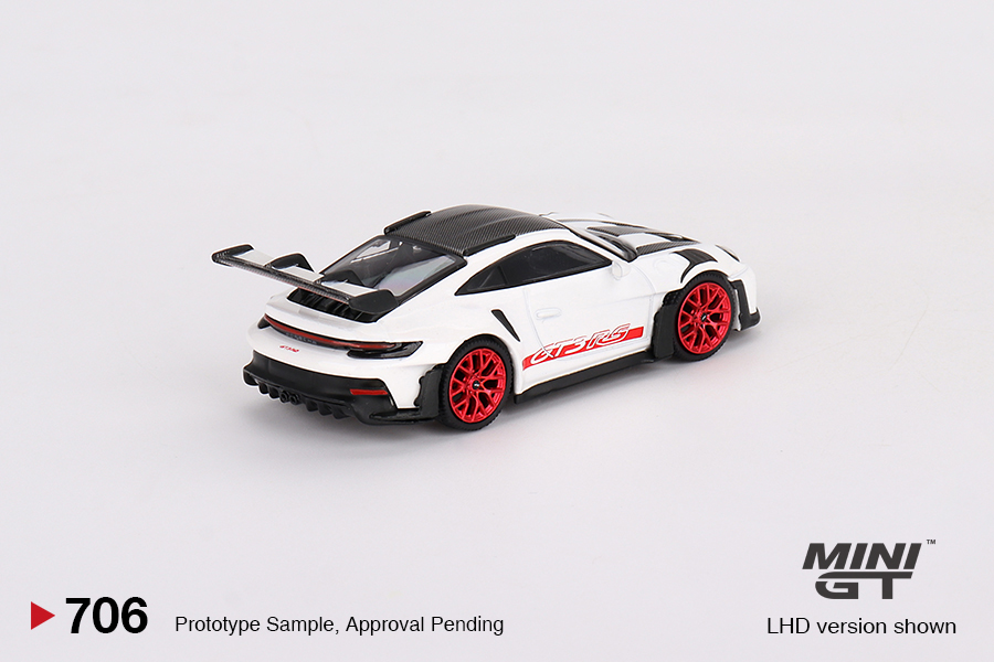 MINI GT #706 — Porsche 911 (992) GT3 RS Weissach Package White with Pyro Red - Image 4