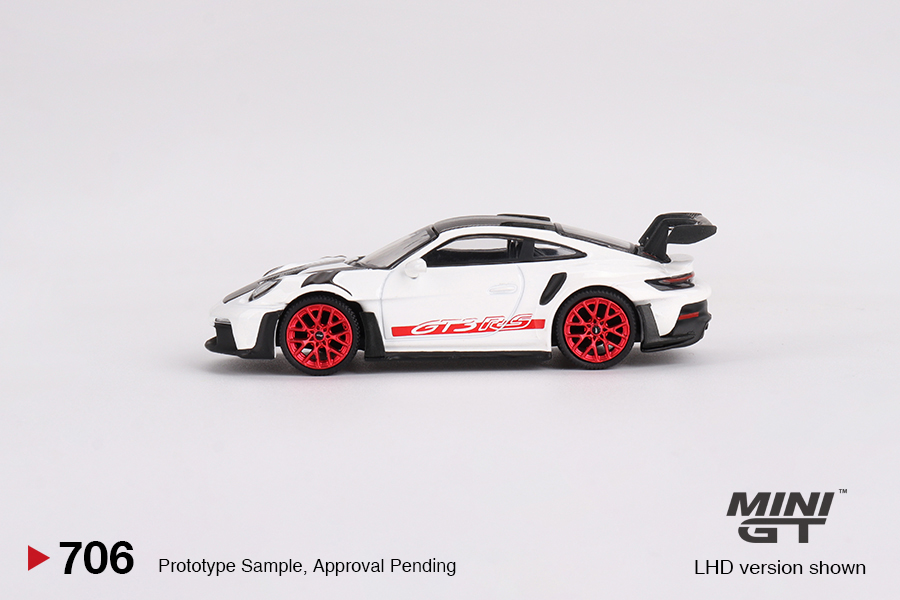MINI GT #706 — Porsche 911 (992) GT3 RS Weissach Package White with Pyro Red - Image 5