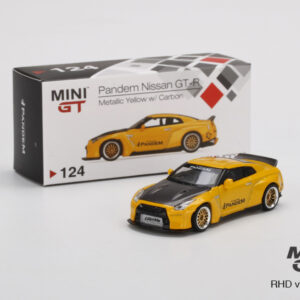 MINI GT #124 — Pandem Nissan GT-R (R35) Duck Tail Metallic Yellow w/ Carbon LHD version - MGT00124-L RHD version - MGT00124-R