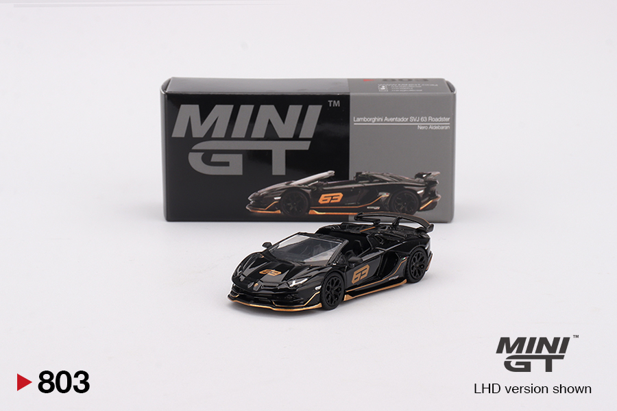 MINI GT #803 — Lamborghini Aventador SVJ 63 Roadster Nero Aldebaran
