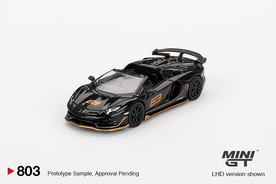 MINI GT #803 — Lamborghini Aventador SVJ 63 Roadster Nero Aldebaran - Image 3