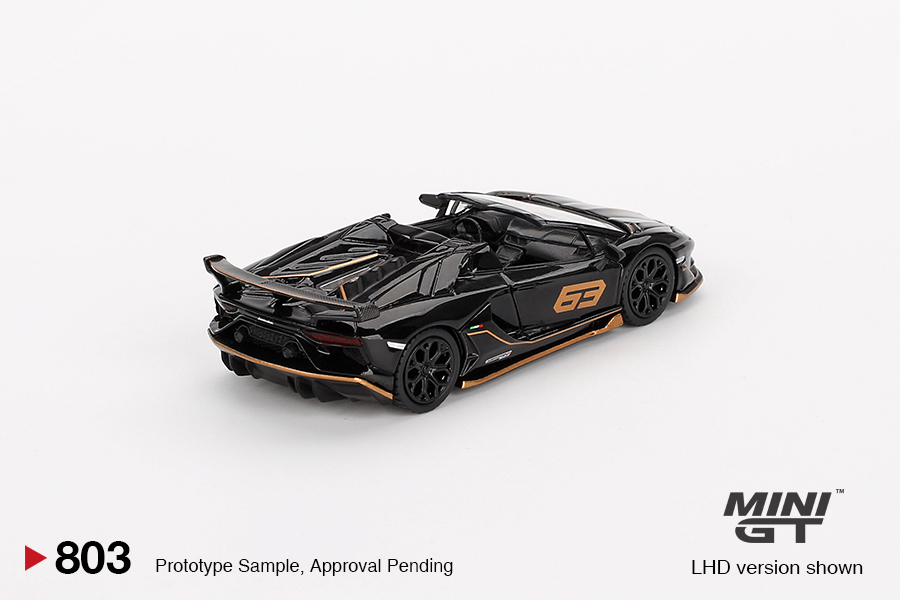 MINI GT #803 — Lamborghini Aventador SVJ 63 Roadster Nero Aldebaran - Image 4