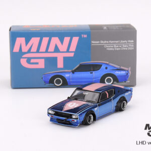 MINI GT #760 — Nissan Skyline Kenmeri Liberty Walk Chrome Blue w/ Baby Pink "One Night in Beijing" Event Exclusive