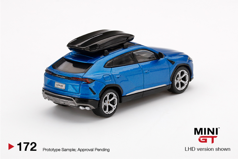 MINI GT #172 — Lamborghini Urus Blu Eleos w/ Roof Box * The roof box is in fixed position and cannot be removed. LHD version - MGT00172-L RHD version - MGT00172-R - Image 4