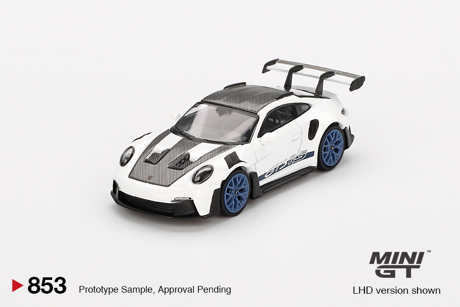 MINI GT #853 — Porsche 911 (992) GT3 RS Weissach Package White with Indigo Blue - Image 3