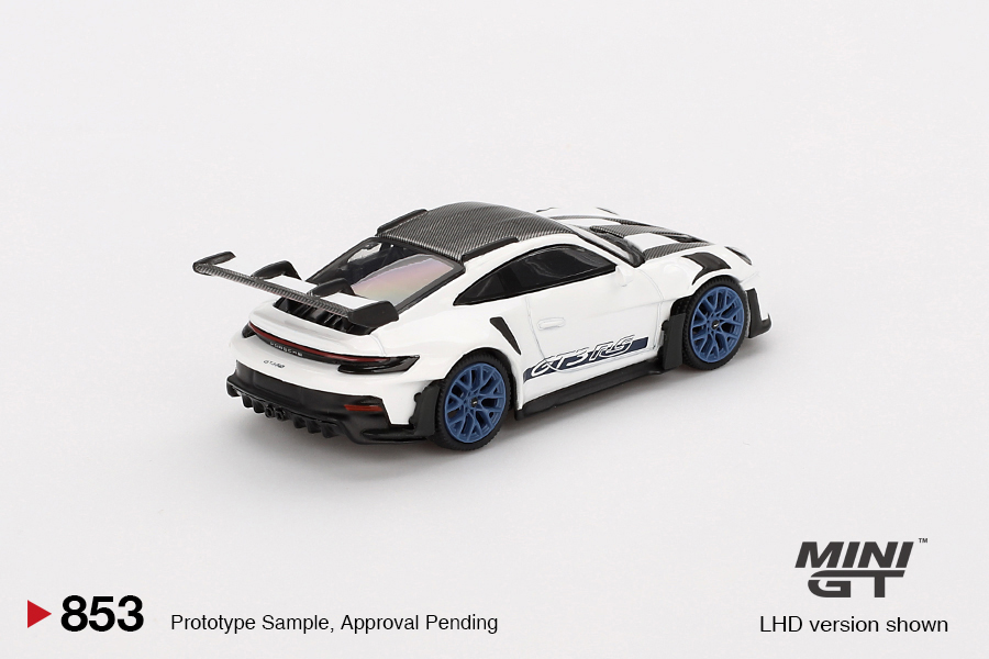 MINI GT #853 — Porsche 911 (992) GT3 RS Weissach Package White with Indigo Blue - Image 4