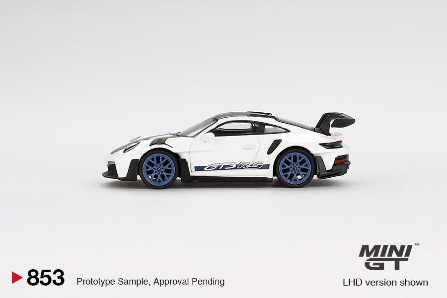 MINI GT #853 — Porsche 911 (992) GT3 RS Weissach Package White with Indigo Blue - Image 5