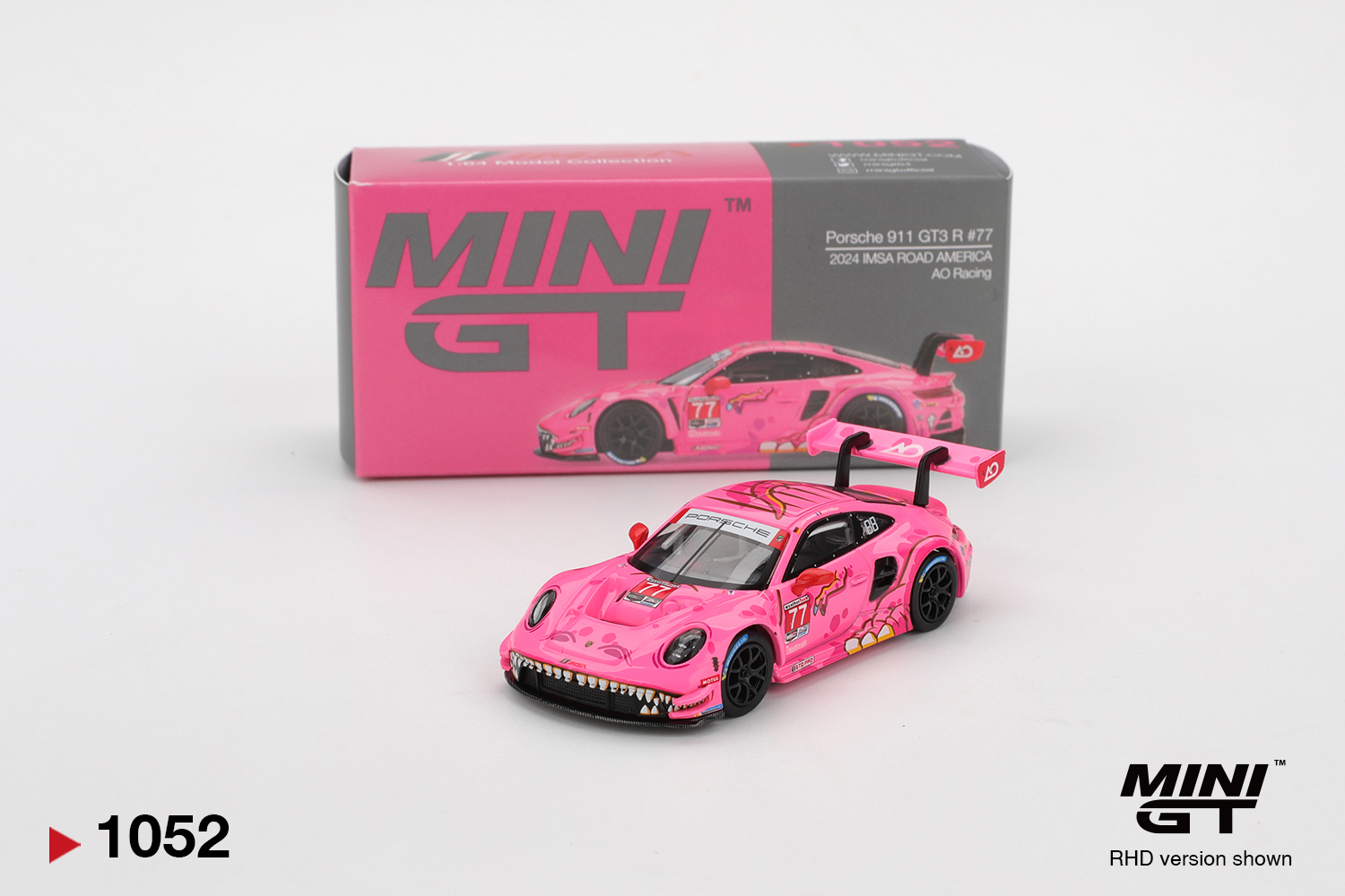MINI GT #1052 — Porsche 911 GT3 R #77 AO Racing 2024 IMSA Road America