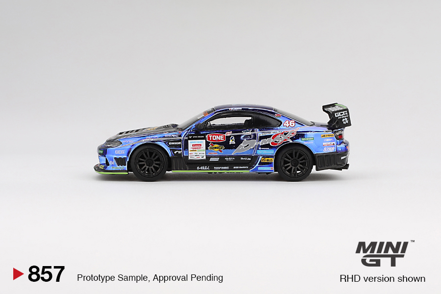 MINI GT #857 — Nissan Silvia (S15) D-MAX #46 D-MAX Racing 2023 D1 Grand Prix