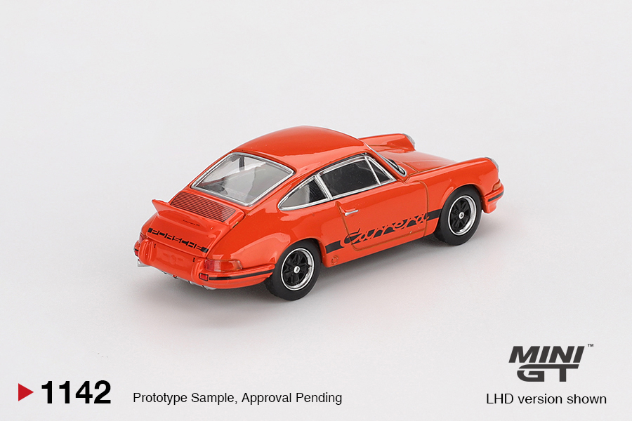 MINI GT #1142 — Porsche 911 Carrera RS 2.7 Tangerine with Black Livery - Image 3