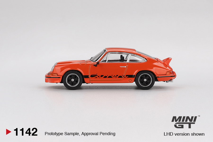 MINI GT #1142 — Porsche 911 Carrera RS 2.7 Tangerine with Black Livery - Image 4