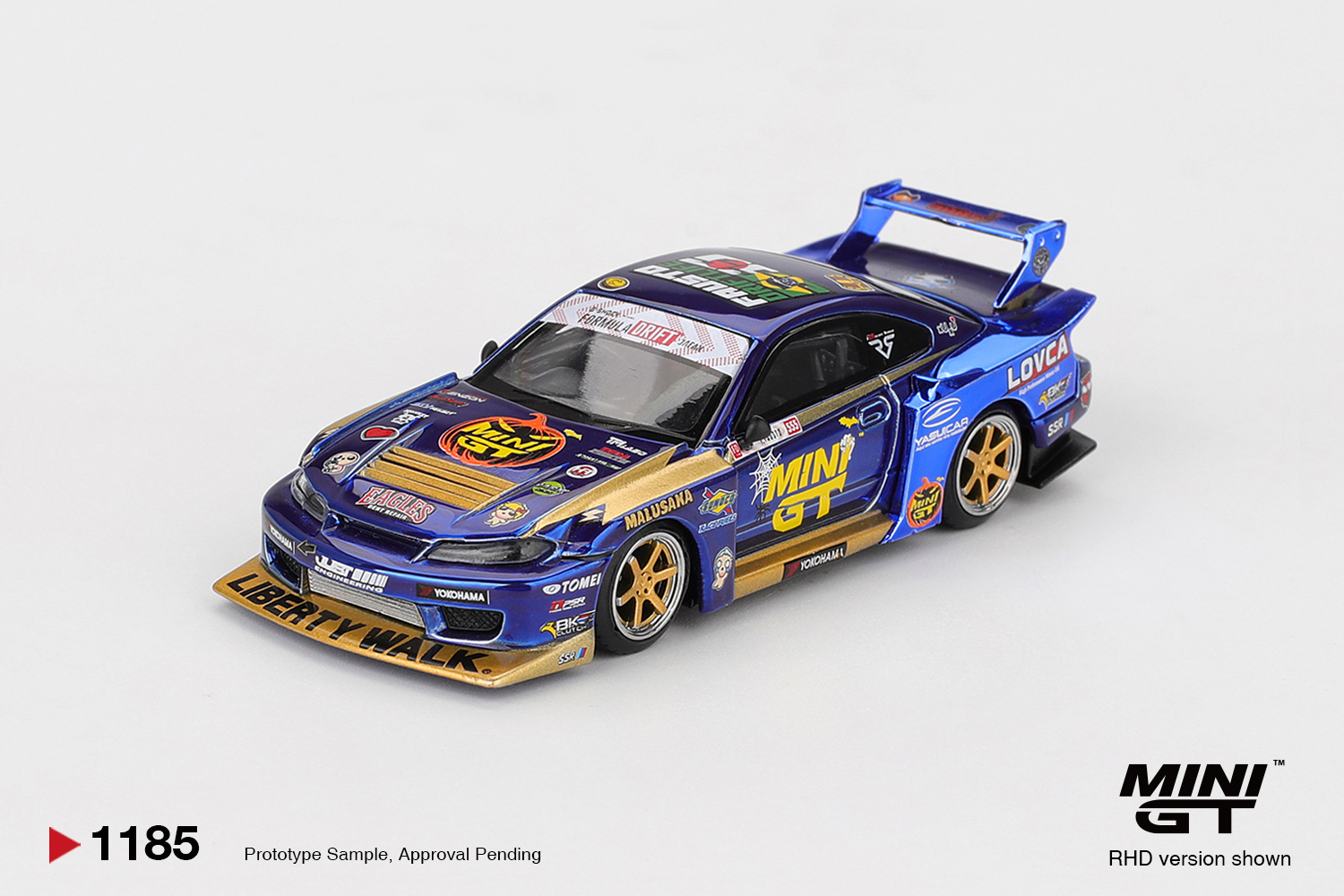 MINI GT #1185 — Nissan LB-Super Silhouette S15 SILVIA #555 Team MINI GT Liberty Walk 2025 Formula Drift Halloween Special