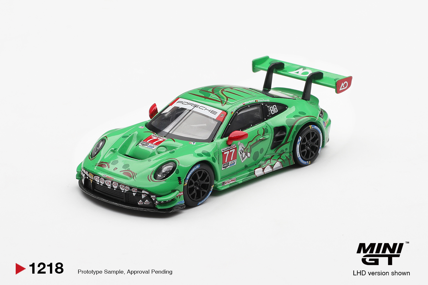 MINI GT #1218 — Porsche 911 GT3 R (992) #77 AO Racing 2025 IMSA Sebring 12 Hrs Class Winner