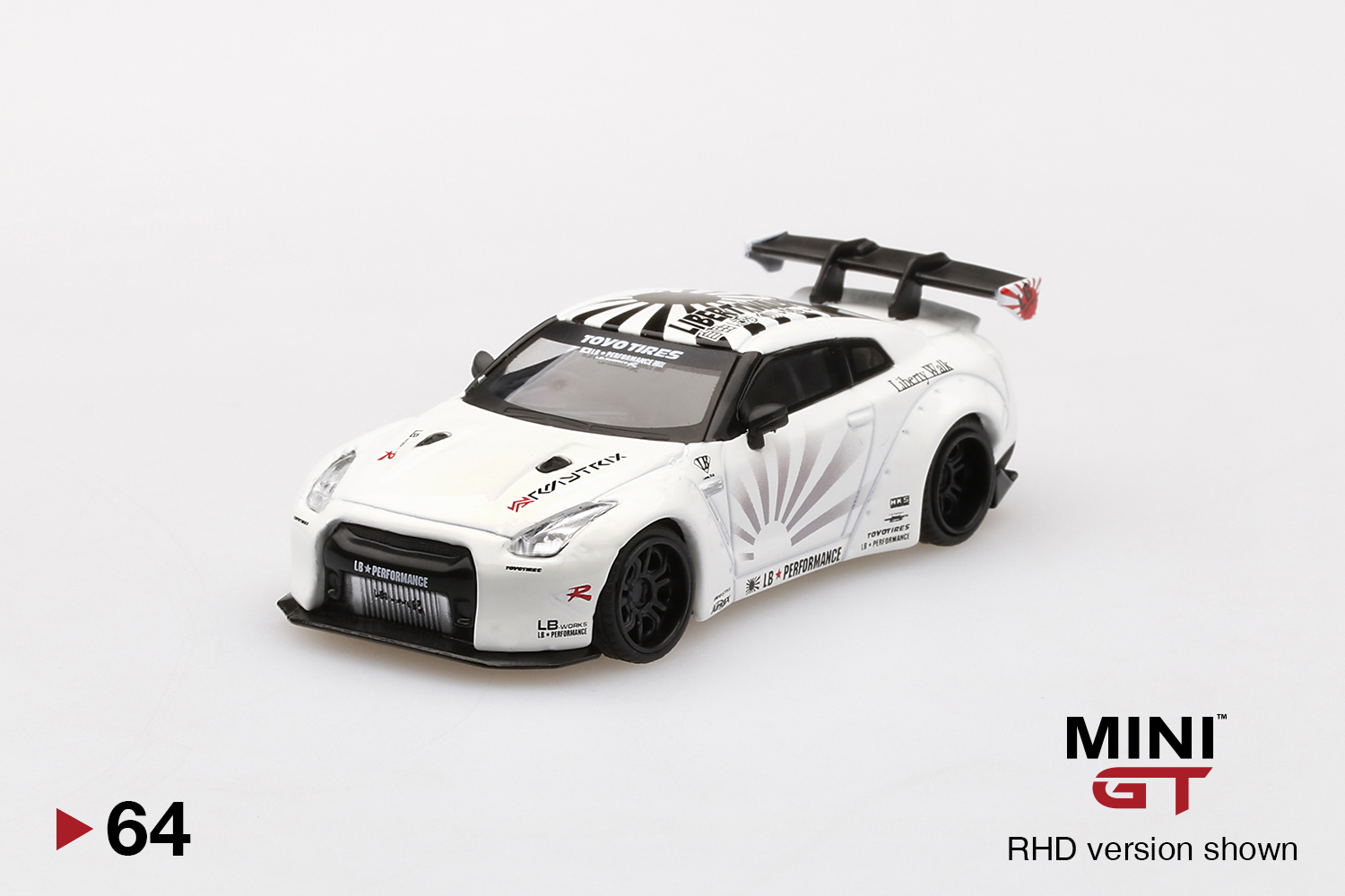 MINI GT #64 — LB★WORKS Nissan GT-R (R35) Type 1 , Rear Wing ver 1+2 White - Image 3