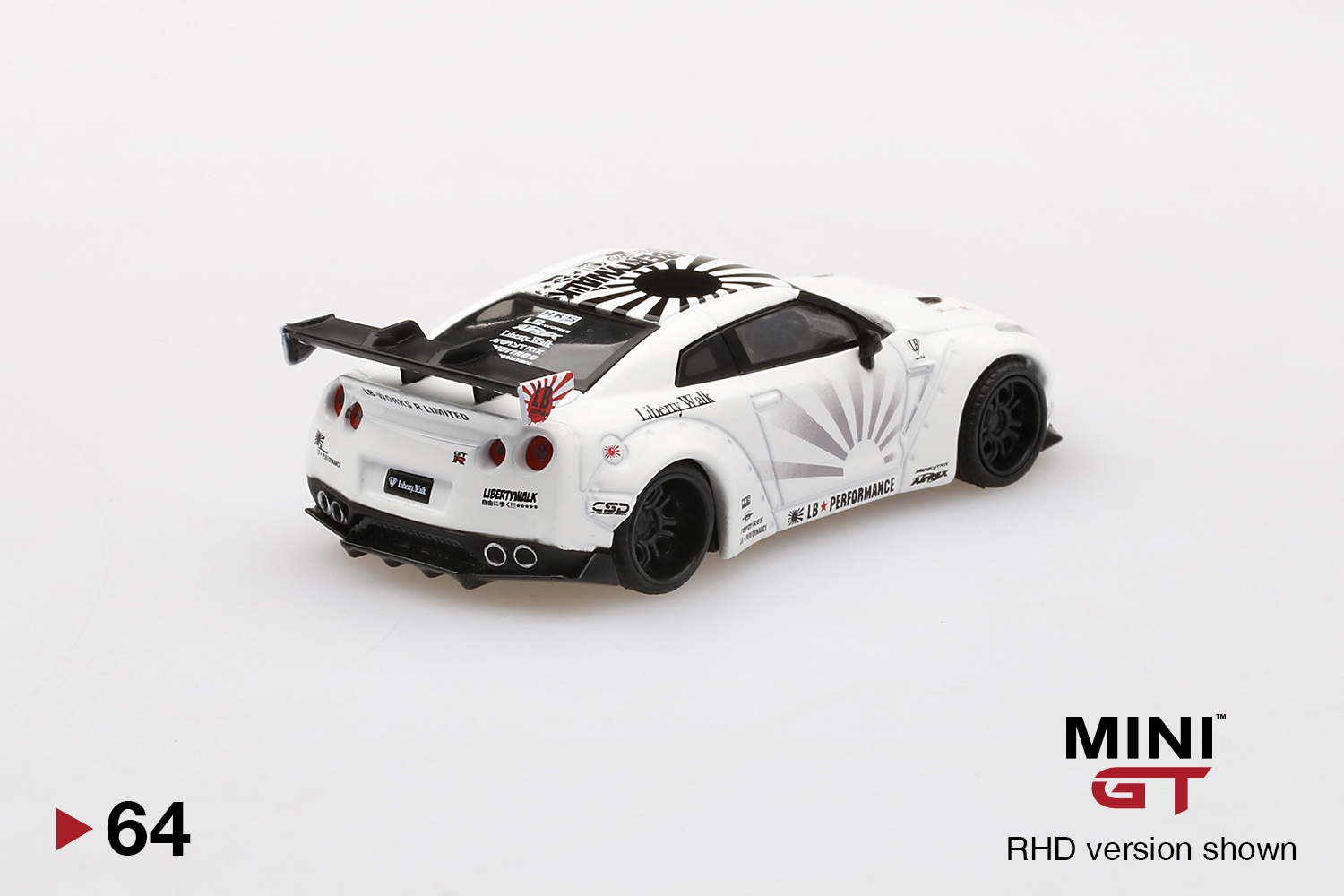 MINI GT #64 — LB★WORKS Nissan GT-R (R35) Type 1 , Rear Wing ver 1+2 White - Image 4