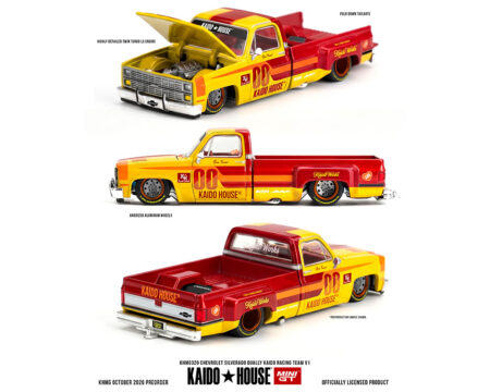Kaido House x Mini GT Chevrolet Silverado Dually Kaido Racing Team V1 - Yellow Red Two- Tone